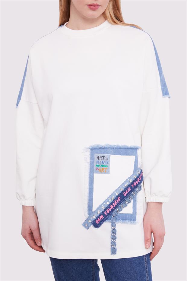 Ekru ŞERİT AKSESUAR DETAYLI  SWEAT