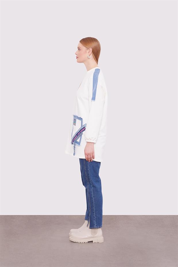 Ekru ŞERİT AKSESUAR DETAYLI  SWEAT