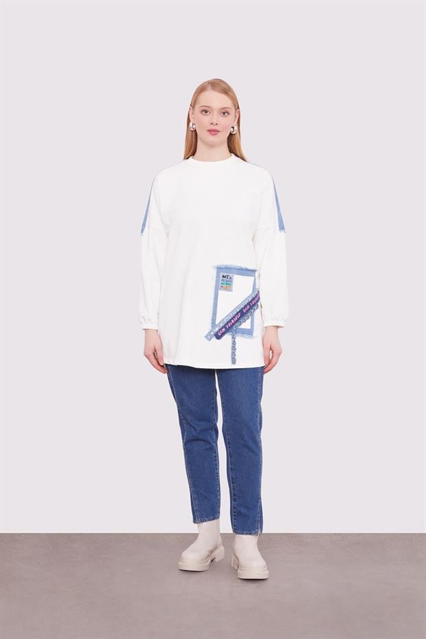 Ekru ŞERİT AKSESUAR DETAYLI  SWEAT