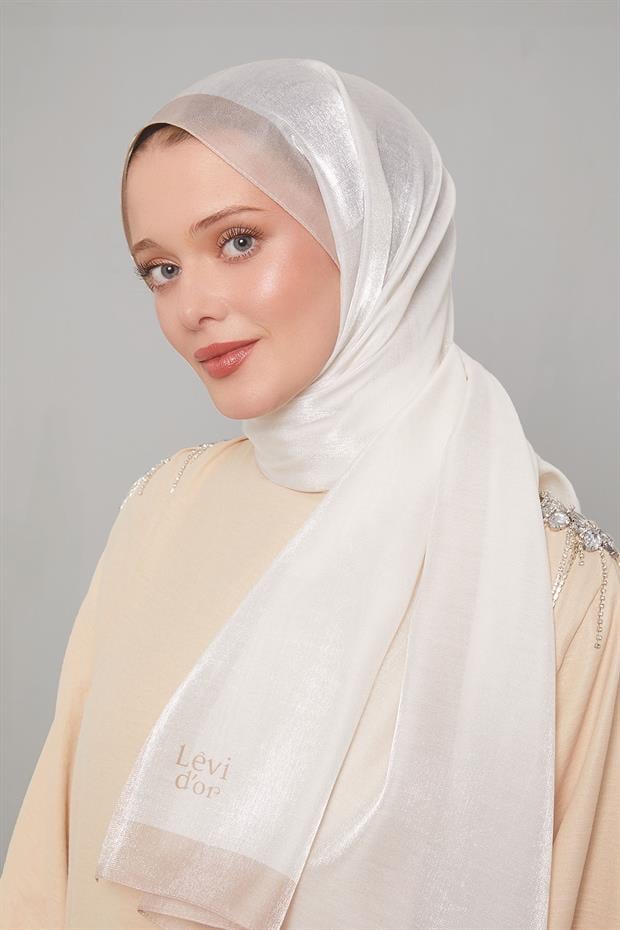Ekru Şerit Desen Kehribar Şal