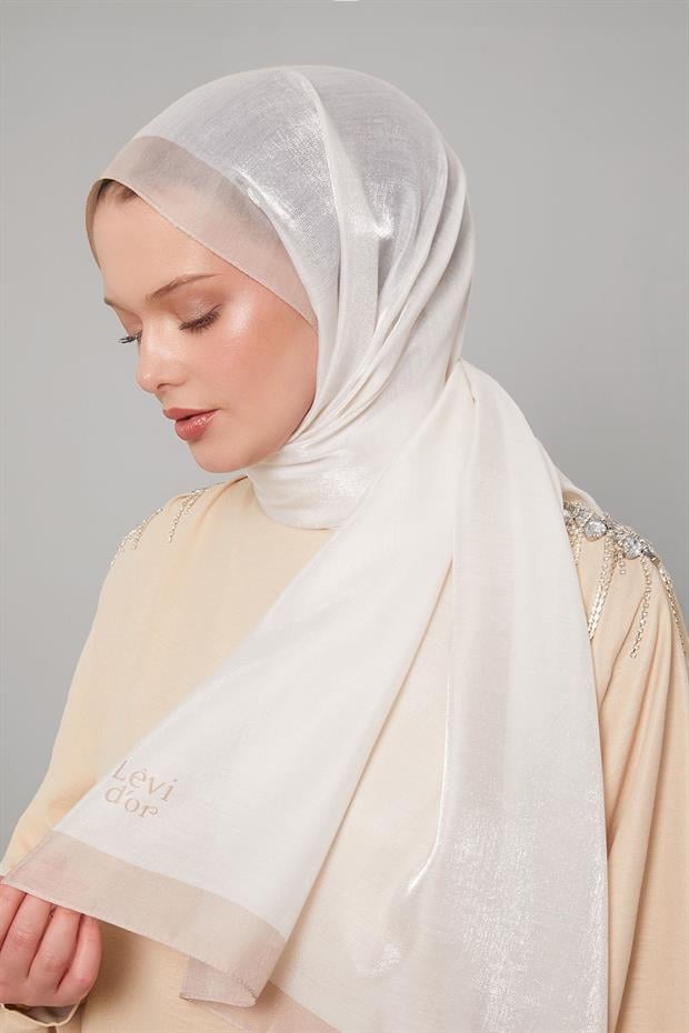 Ekru Şerit Desen Kehribar Şal