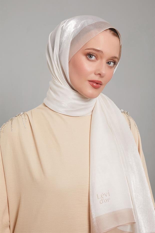 Ekru Şerit Desen Kehribar Şal