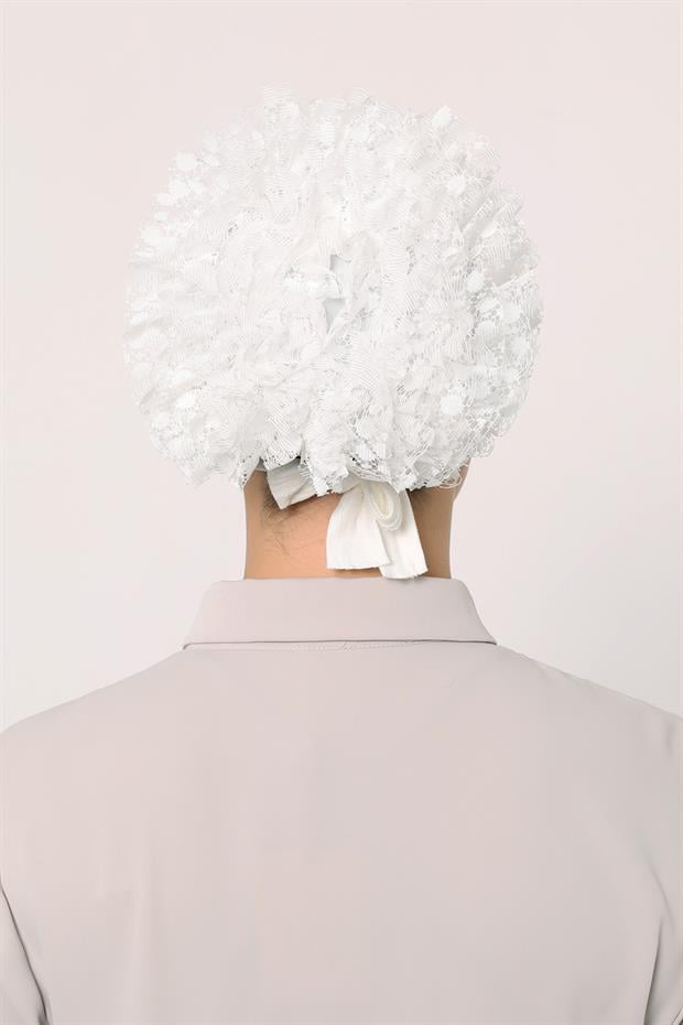 Ekru Silikonlu Dikişsiz Fırfırlı Bone