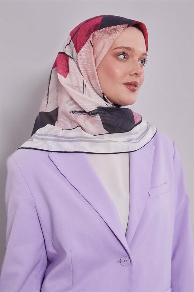 Ekru Soyut Desen Pamuk Eşarp