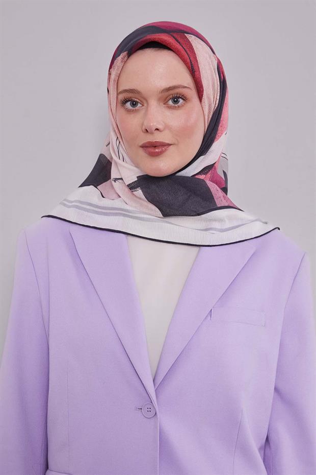 Ekru Soyut Desen Pamuk Eşarp