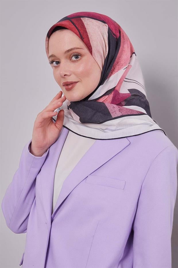 Ekru Soyut Desen Pamuk Eşarp