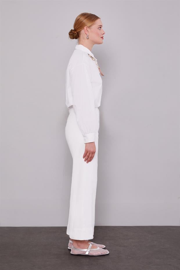 Ekru Wideleg Pantolon