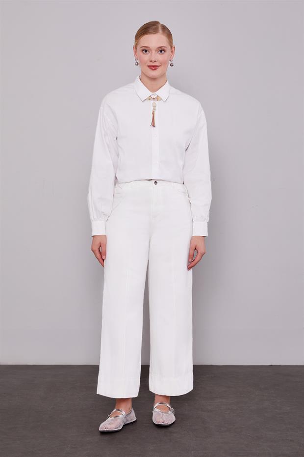 Ekru Wideleg Pantolon