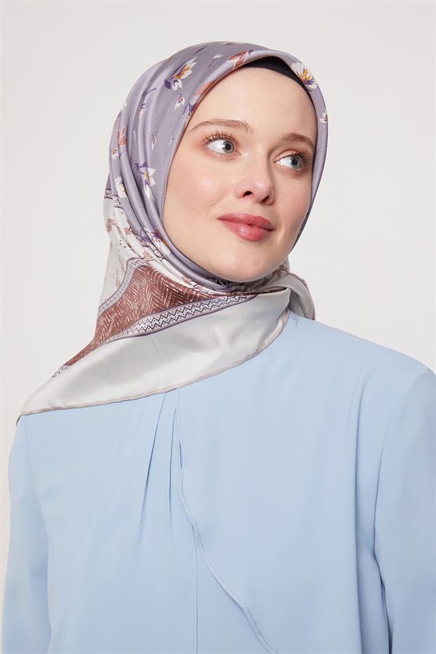 Ekru Zigzag Twill İpek Eşarp