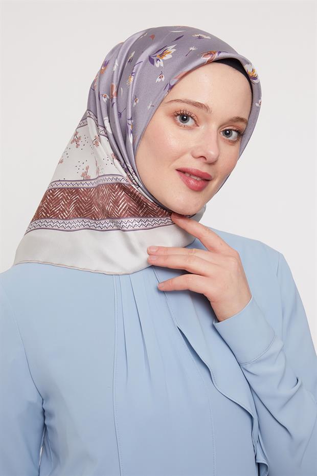 Ekru Zigzag Twill İpek Eşarp