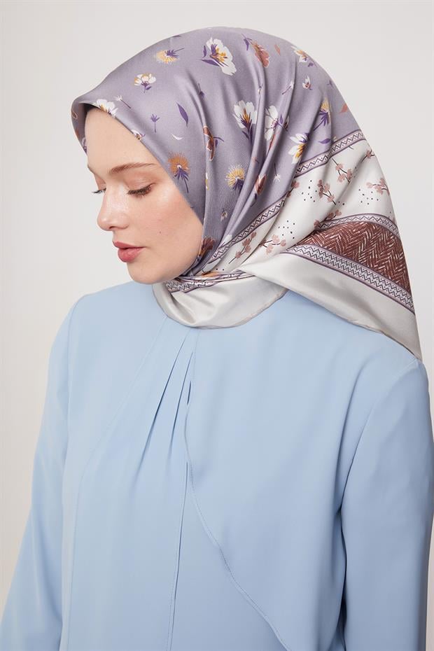 Ekru Zigzag Twill İpek Eşarp