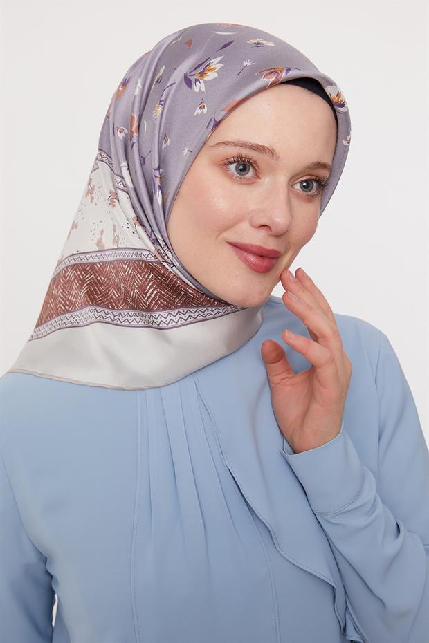 Ekru Zigzag Twill İpek Eşarp