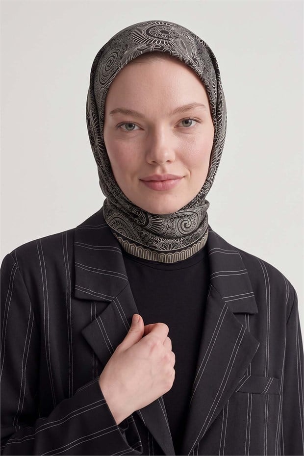 Etnik Desen Marvella Eşarp Siyah