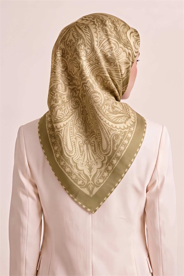 Etnik Desen Twill İpek Eşarp Sarı