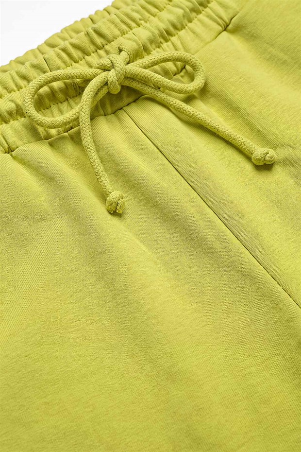 Fıstık Yeşili Beli Lastikli Bağıcıklı Pantolon