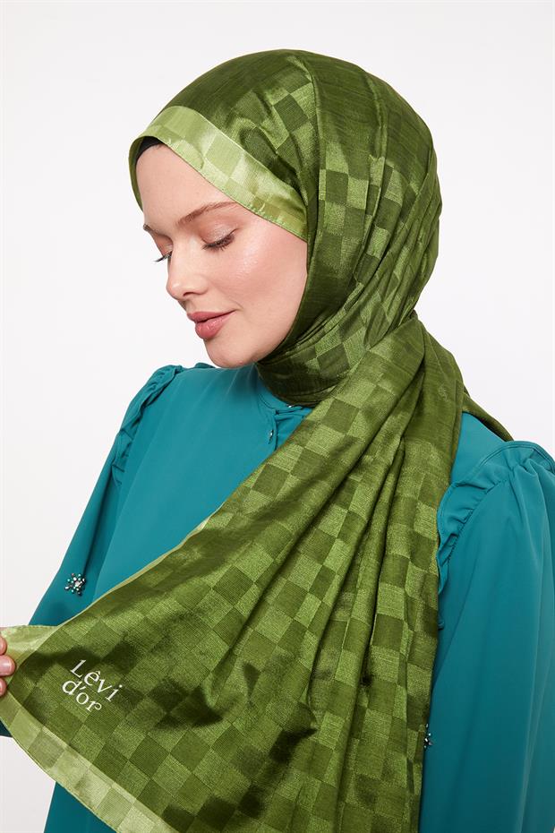 Fıstık Yeşili Dama Desen Monogram Şal