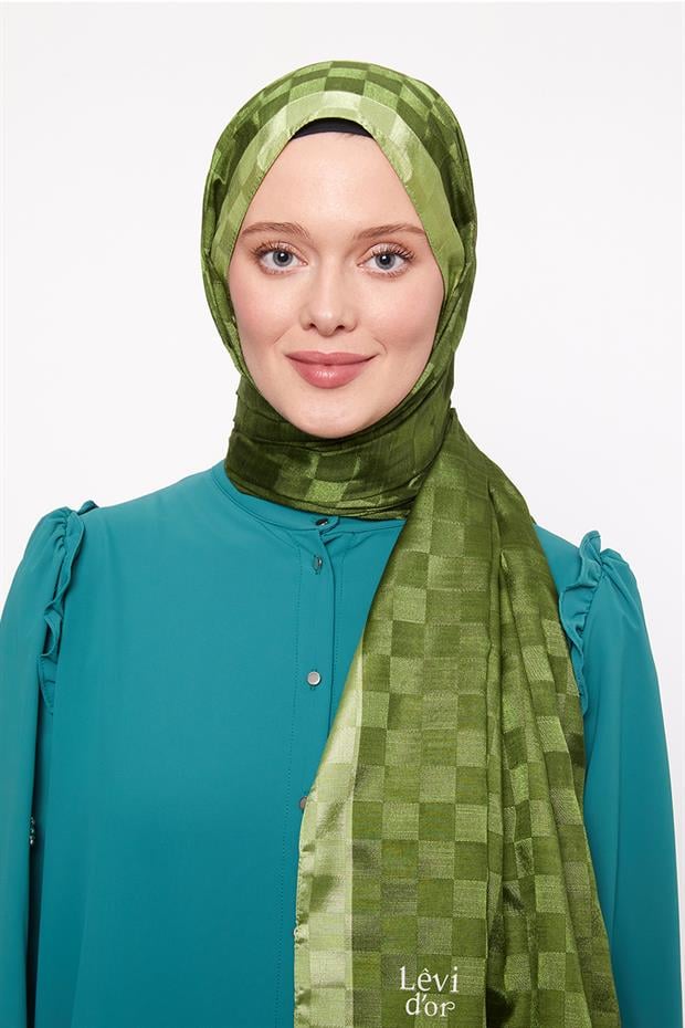 Fıstık Yeşili Dama Desen Monogram Şal