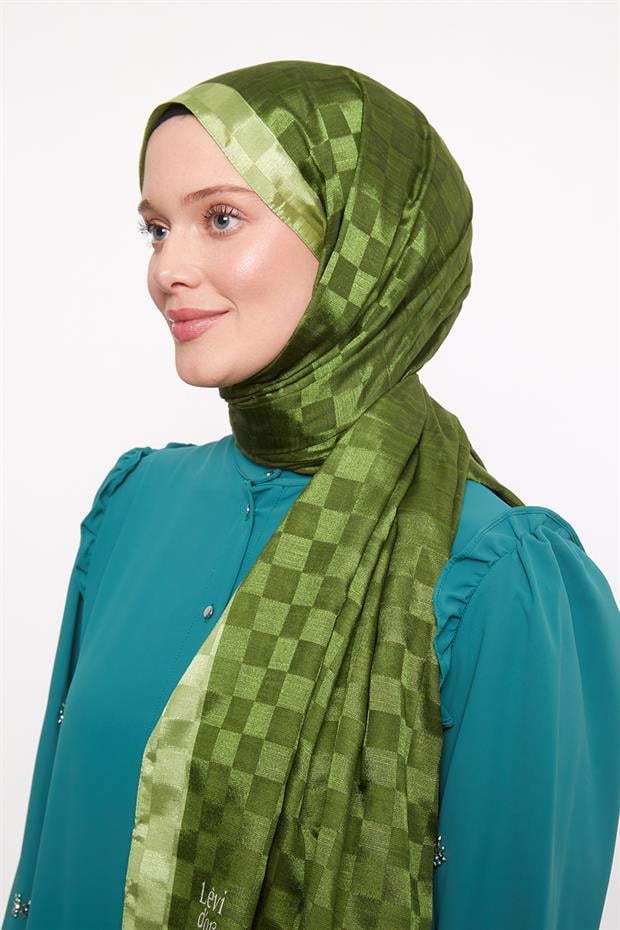 Fıstık Yeşili Dama Desen Monogram Şal