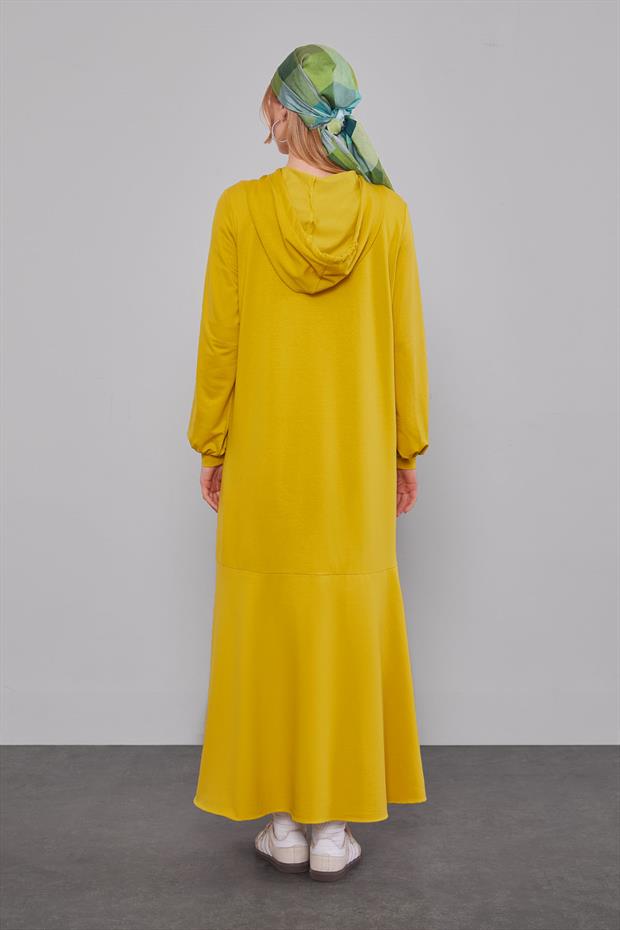 Fıstık Yeşili Kapuşonlu Gizli Cep Detaylı Elbise