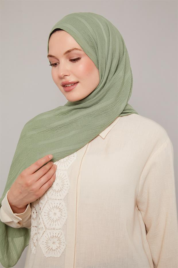 Fıstık Yeşili Kendinden Dokulu Natural Line Şal