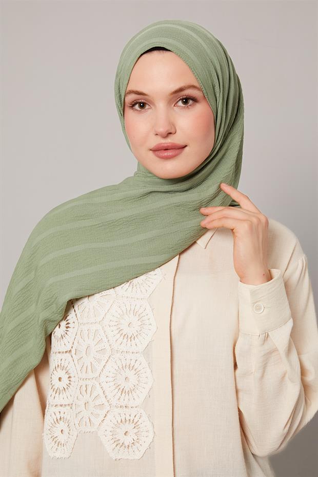 Fıstık Yeşili Kendinden Dokulu Natural Line Şal