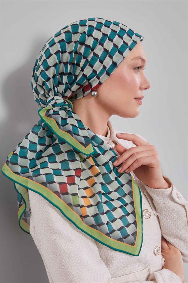 Fıstık Yeşili Küp Desen Soft Eşarp