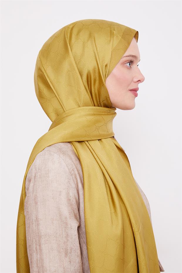 Fıstık Yeşili Petek Desen Monogram İpek Şal