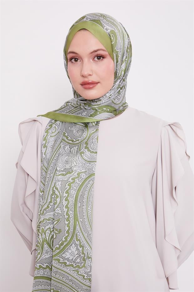 Fıstık Yeşili Sarmal Hint İpeği Şal