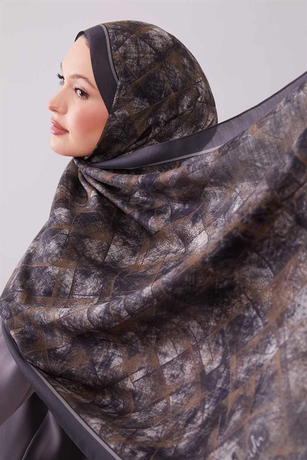 Füme Baklava Desen Yün İpek Şal