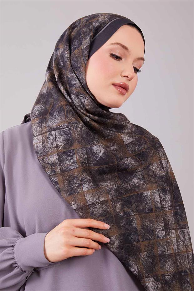 Füme Baklava Desen Yün İpek Şal