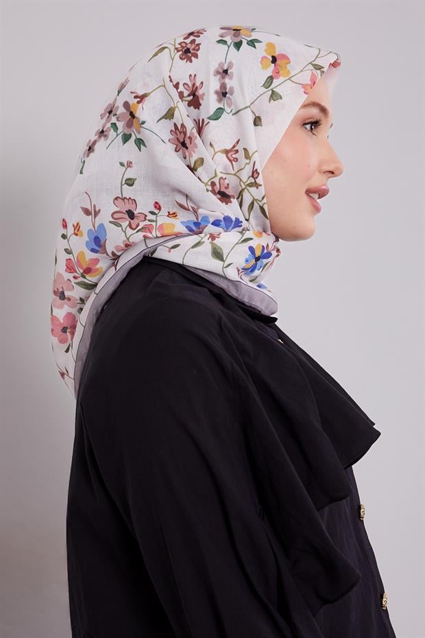 Füme Çiçek Dalı Desen Soft Eşarp