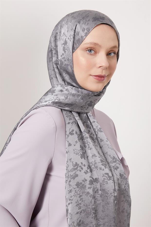 Füme Çiçek Desen İtalyan Jakar Şal