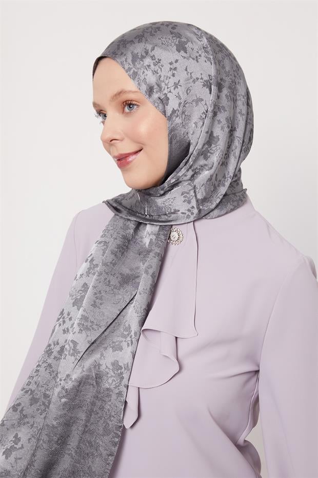 Füme Çiçek Desen İtalyan Jakar Şal