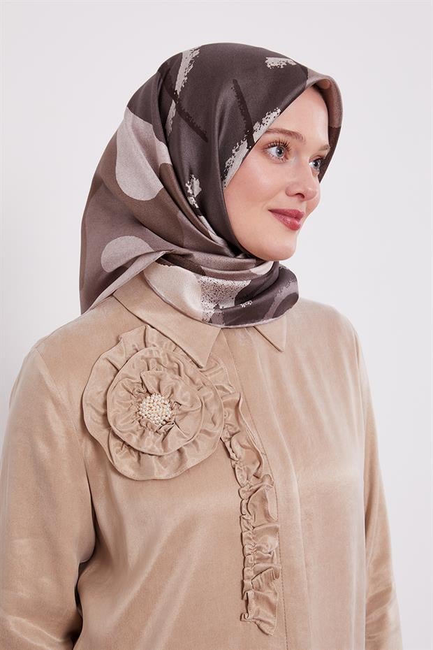 Füme Yuvarlak Desen Twill İpek Eşarp