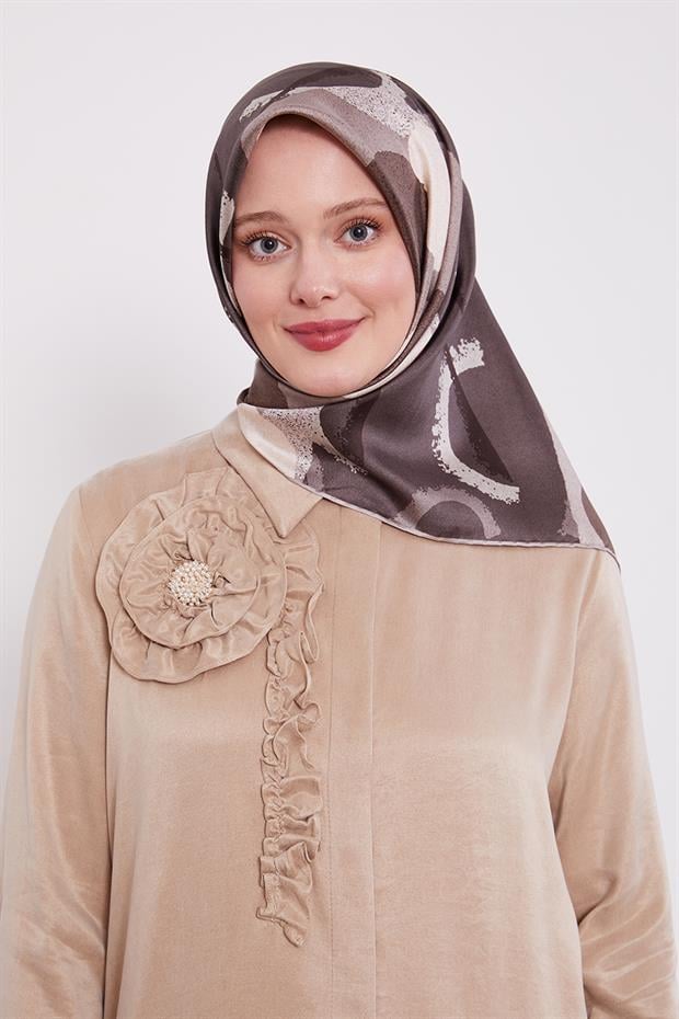 Füme Yuvarlak Desen Twill İpek Eşarp