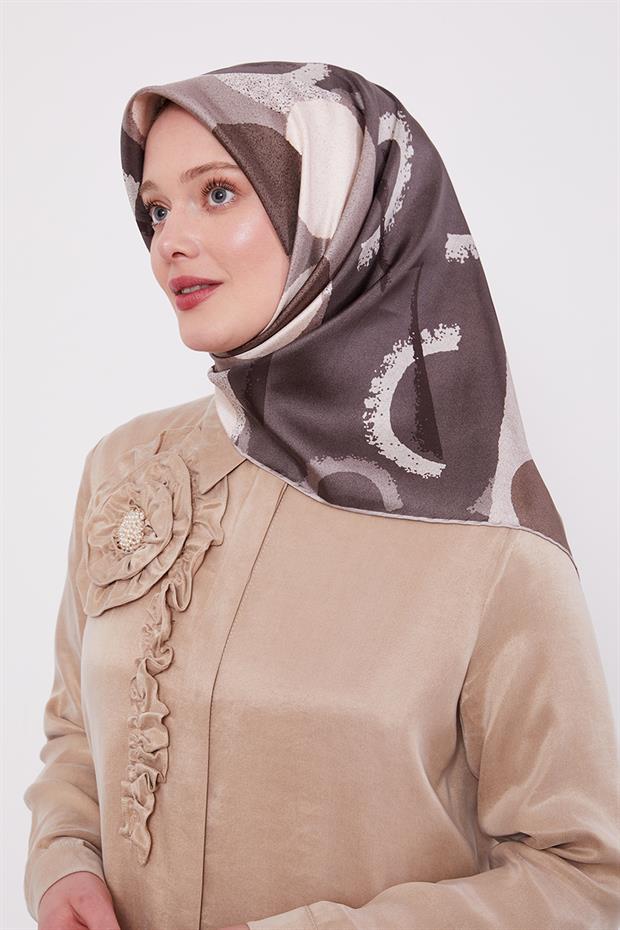 Füme Yuvarlak Desen Twill İpek Eşarp