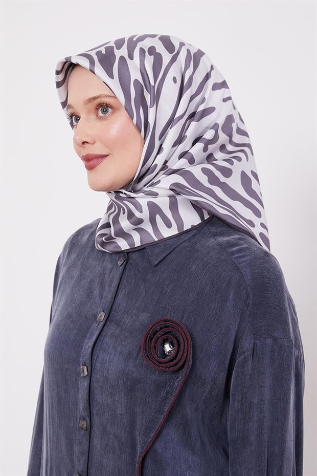 Füme Leopar Desen Twill İpek Eşarp