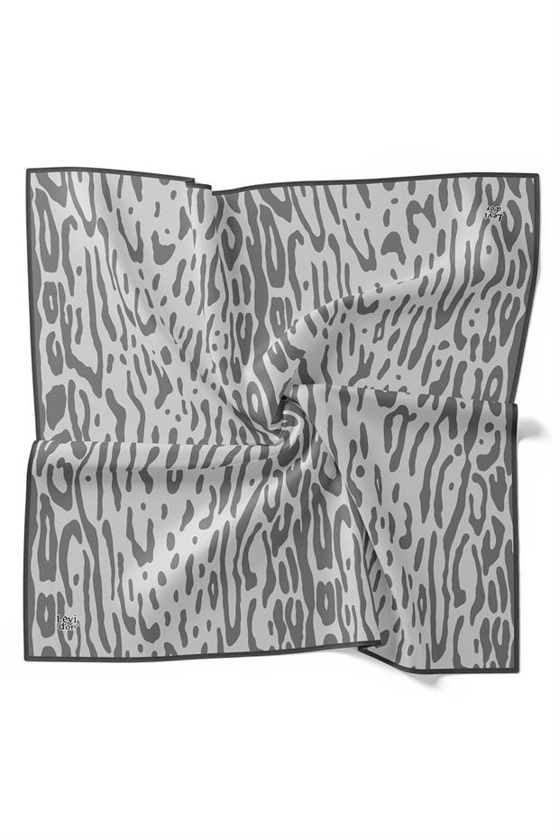 Füme Leopar Desen Twill İpek Eşarp