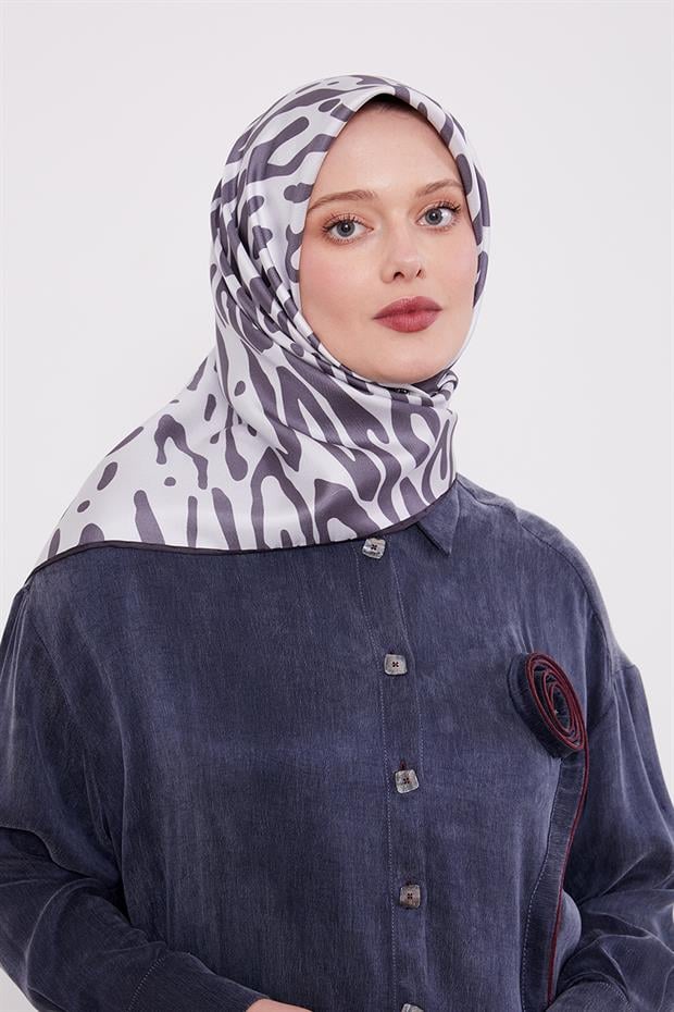 Füme Leopar Desen Twill İpek Eşarp