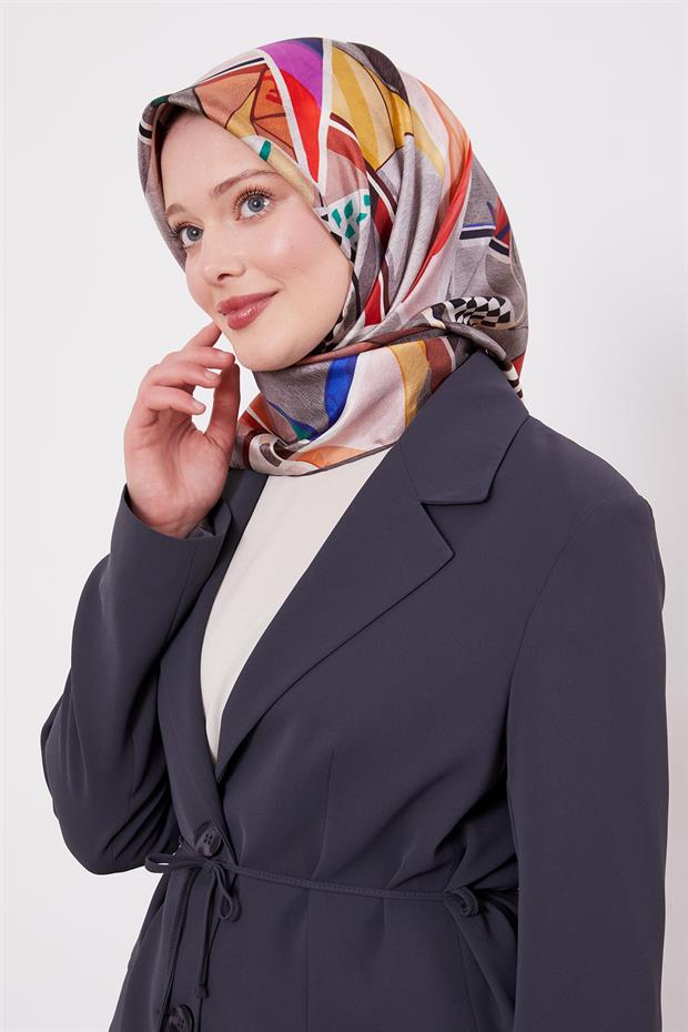 Füme Dama Desen Twill İpek Eşarp