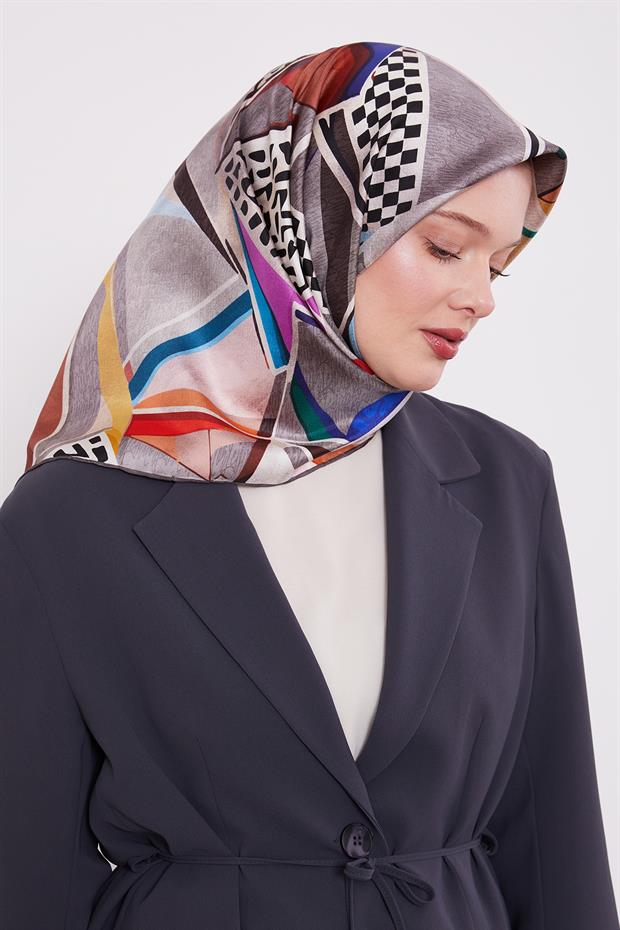 Füme Dama Desen Twill İpek Eşarp