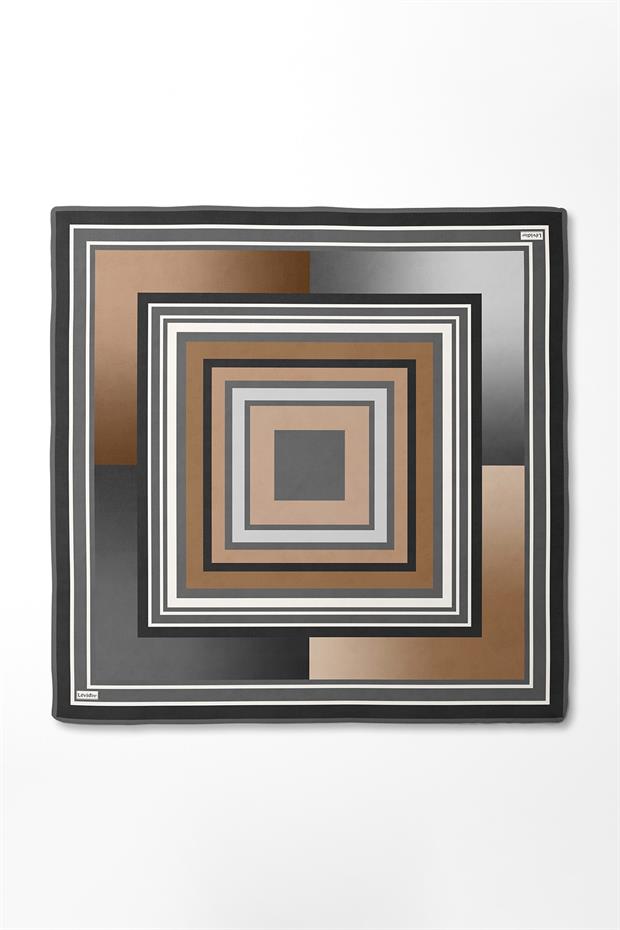 Füme Kare Desen Twill İpek Eşarp