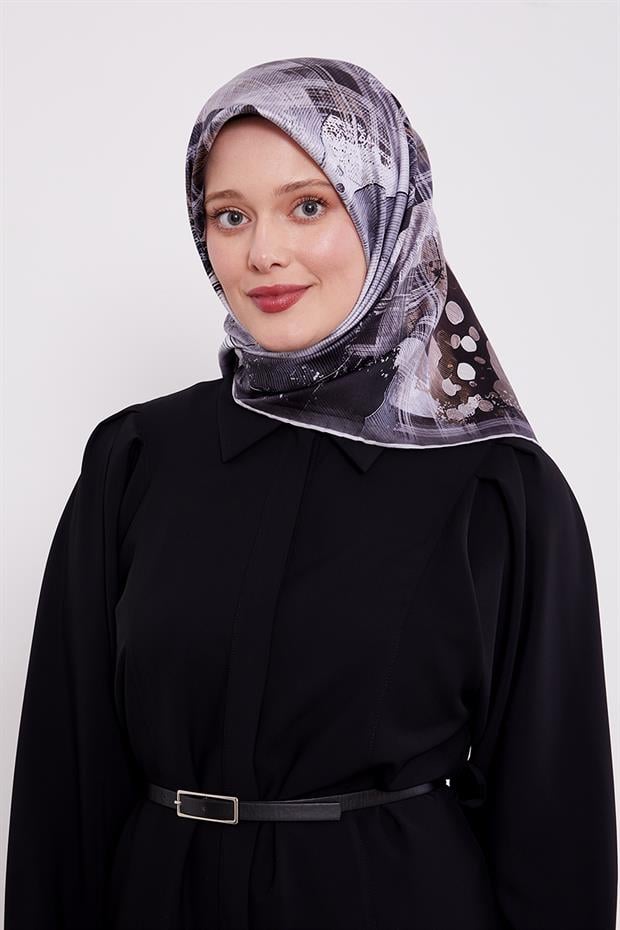 Füme İnce Çizgi Desen Twill İpek Eşarp