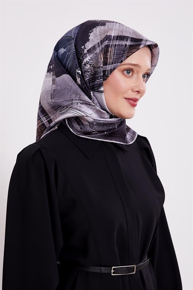 Füme İnce Çizgi Desen Twill İpek Eşarp
