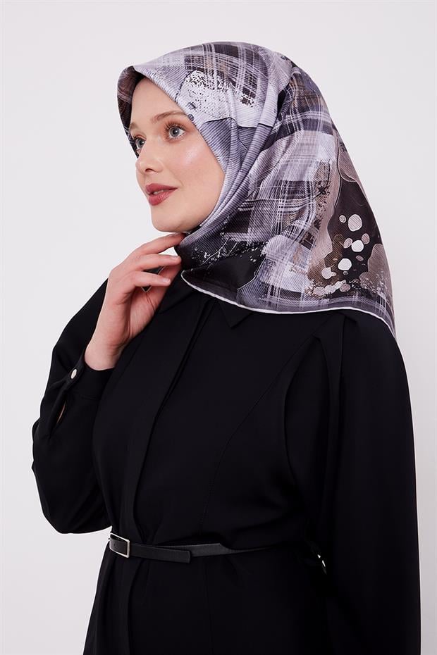 Füme İnce Çizgi Desen Twill İpek Eşarp