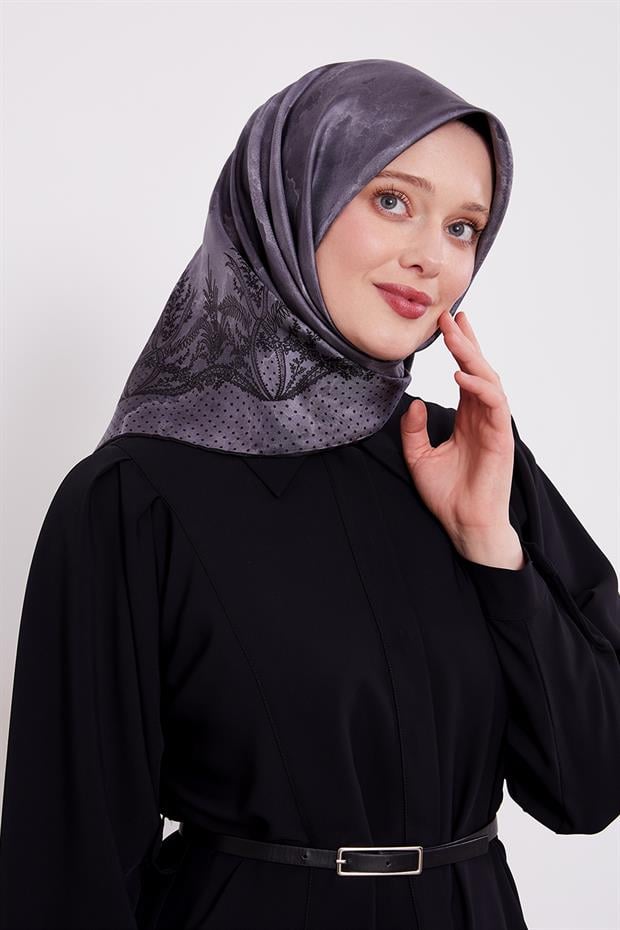 Füme Kenar Benekli Twill İpek Eşarp