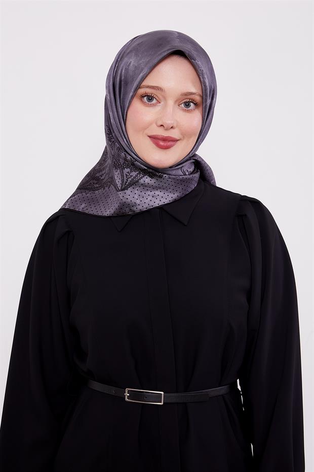 Füme Kenar Benekli Twill İpek Eşarp