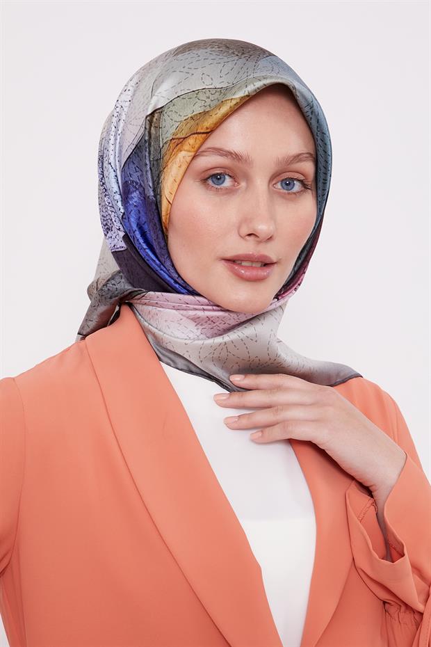Füme Kesik Çiçek Desen Twill İpek Eşarp