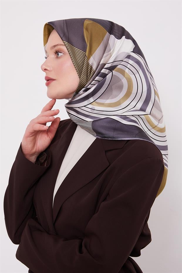Füme Labirent Desen Twill İpek Eşarp
