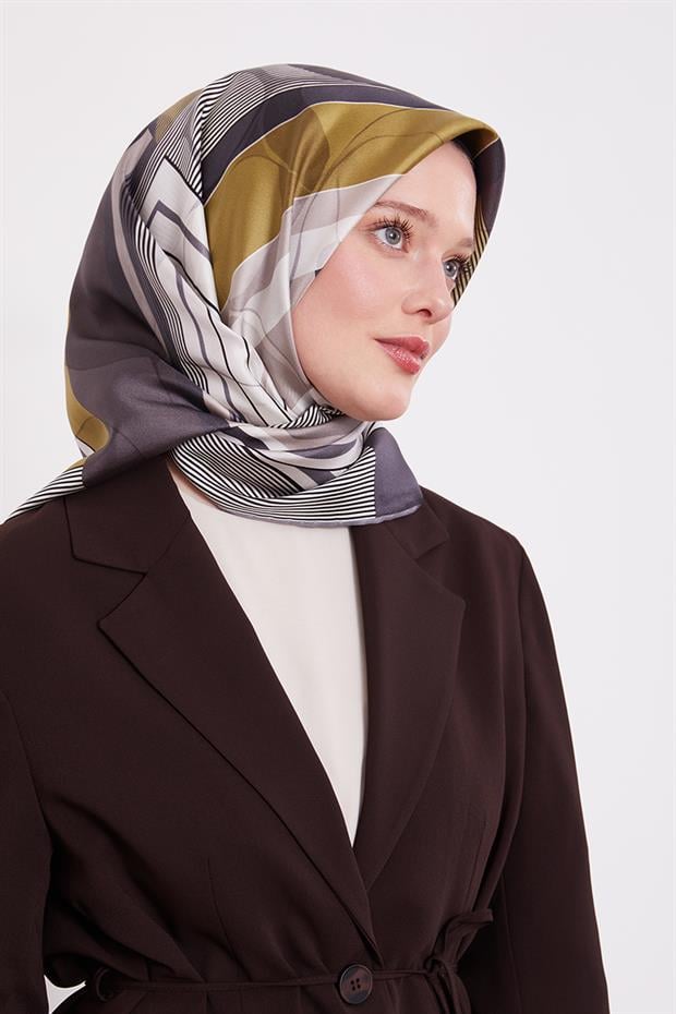 Füme Labirent Desen Twill İpek Eşarp